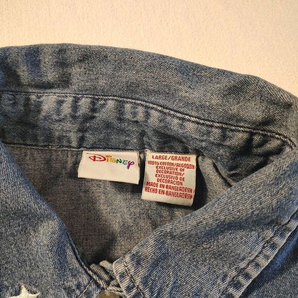 VTG 90s Disney Tigger Embroidered Sleeveless Denim Shirt Womens L Y2K Pooh Top - Picture 3 of 11